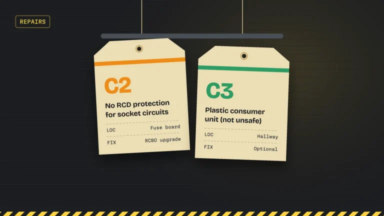 Hanging job tags for a C2 and a C3 consumer unit observation